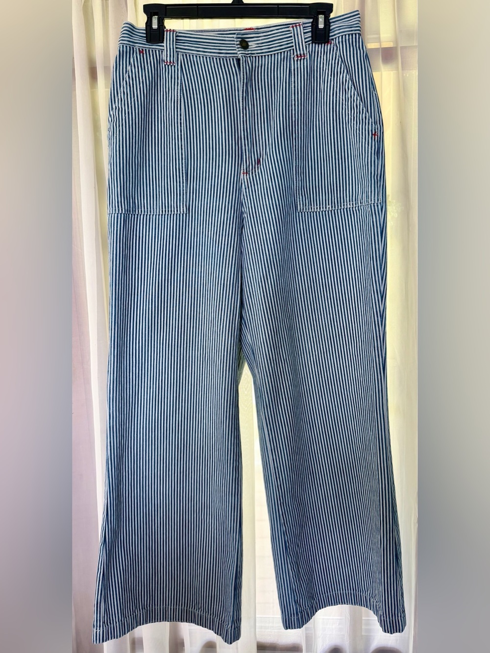 Vintage 90s Newport News Navy Blue & White Stripe High Rise Wide Leg Jeans